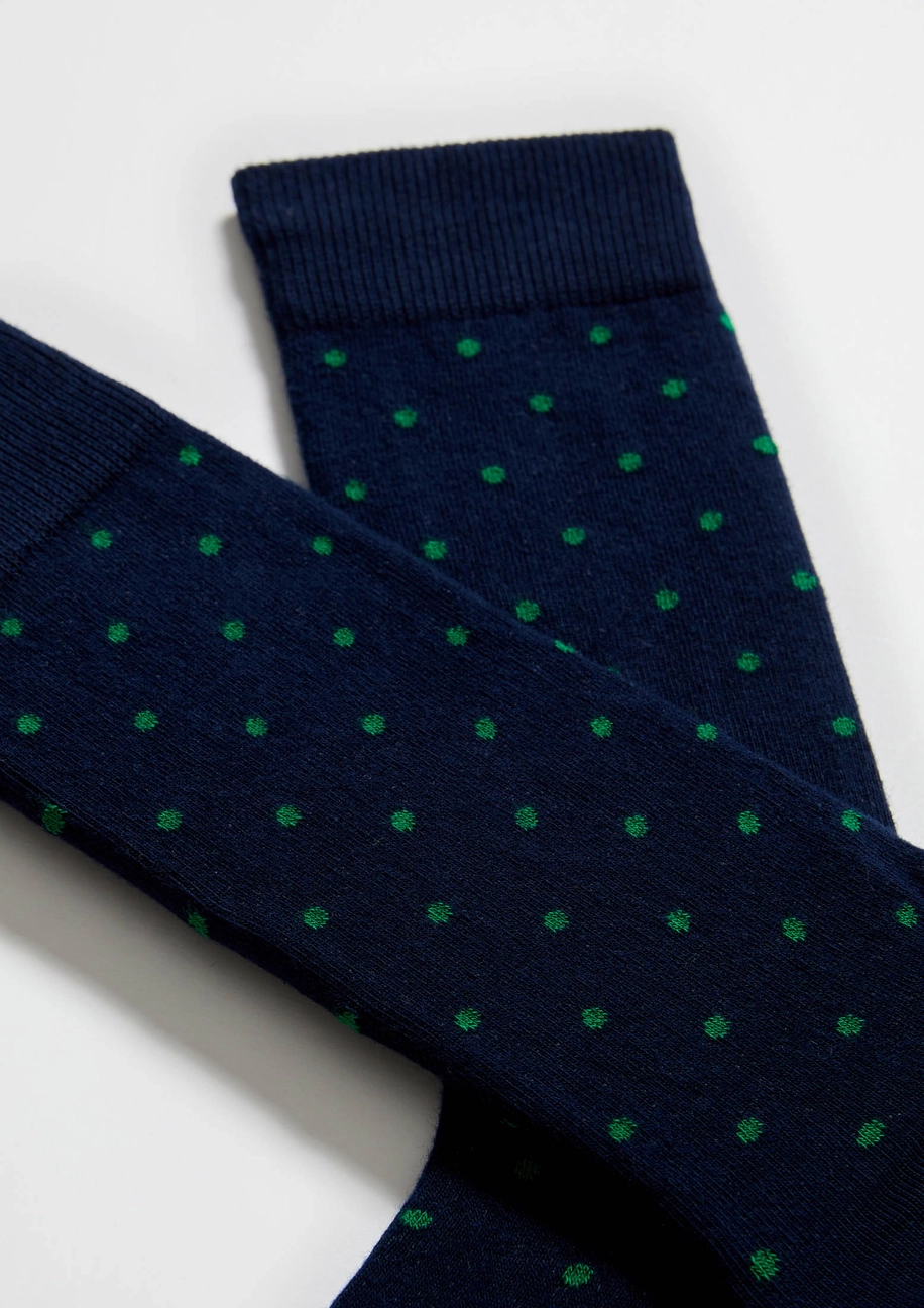 Täpilised sokid 5 Roheliste täppidega tumesinised sokid