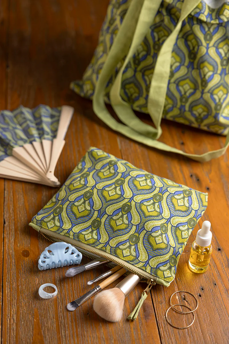 Kosmeetikakott „Roheline tulp" 5 Orgaanilisest puuvillast kosmeetikakott rohelistes ja purpursetes toonides
