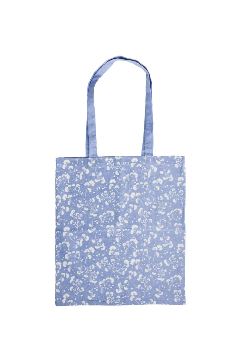 Puuvillane ostukott "Õite meri" 2 Orgaanilisest puuvillast helesinistes toonides ostukott