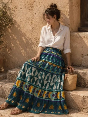 Boho stiilis puuvillane maksiseelik