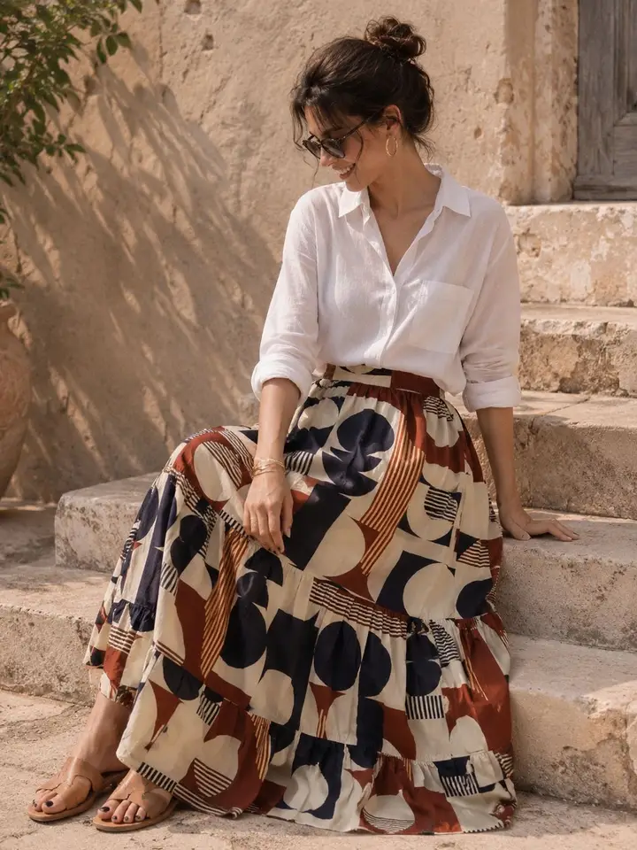 Boho stiilis puuvillane maksiseelik
